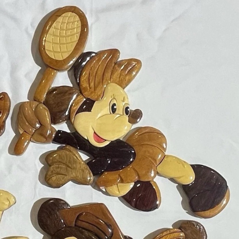 Vintage Disney Minnie Mouse Tennis Intarsia 3D Wood Wall Hanging